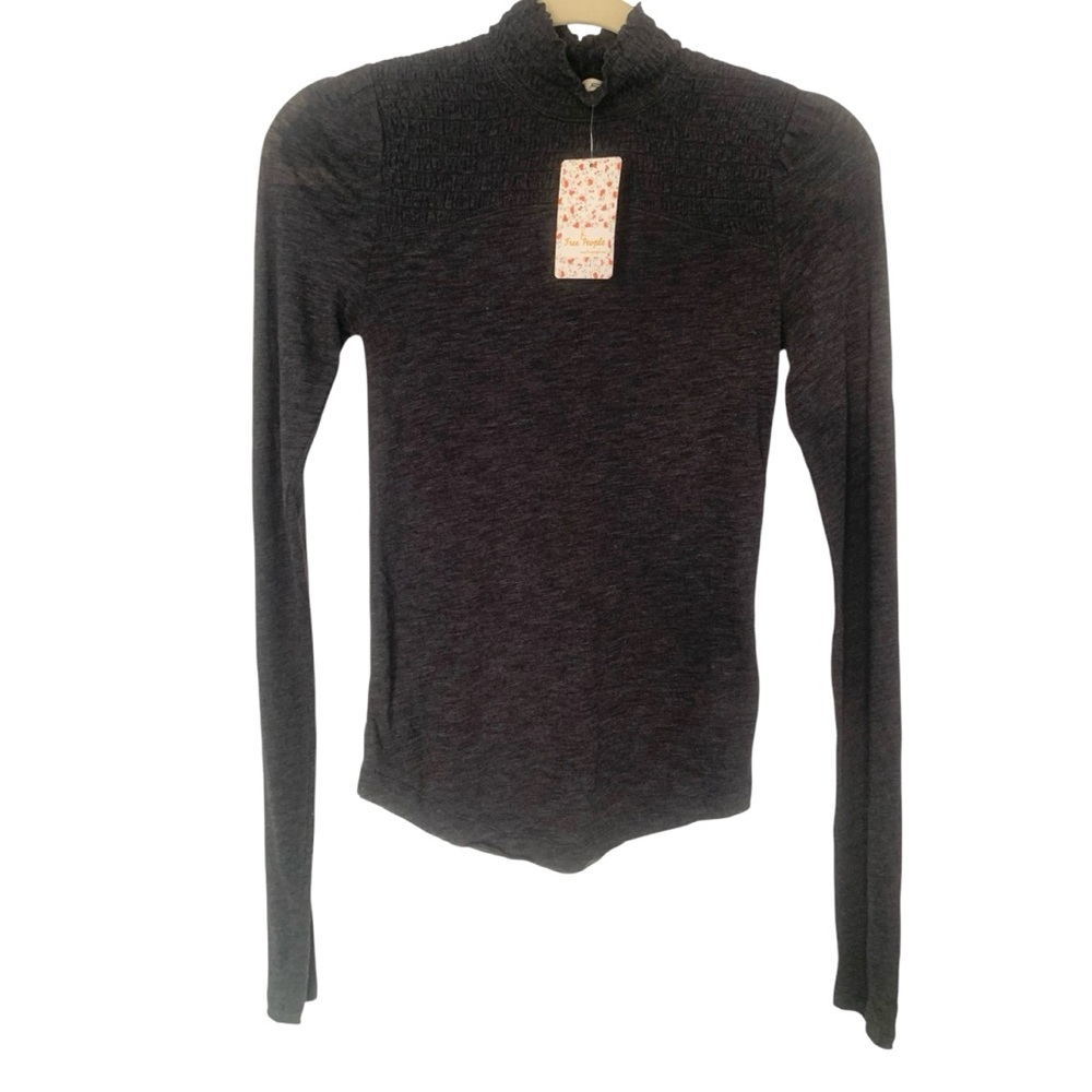 NWT We the Free Free People Grey Socked High Neck Long Sleeve Light Casual Top